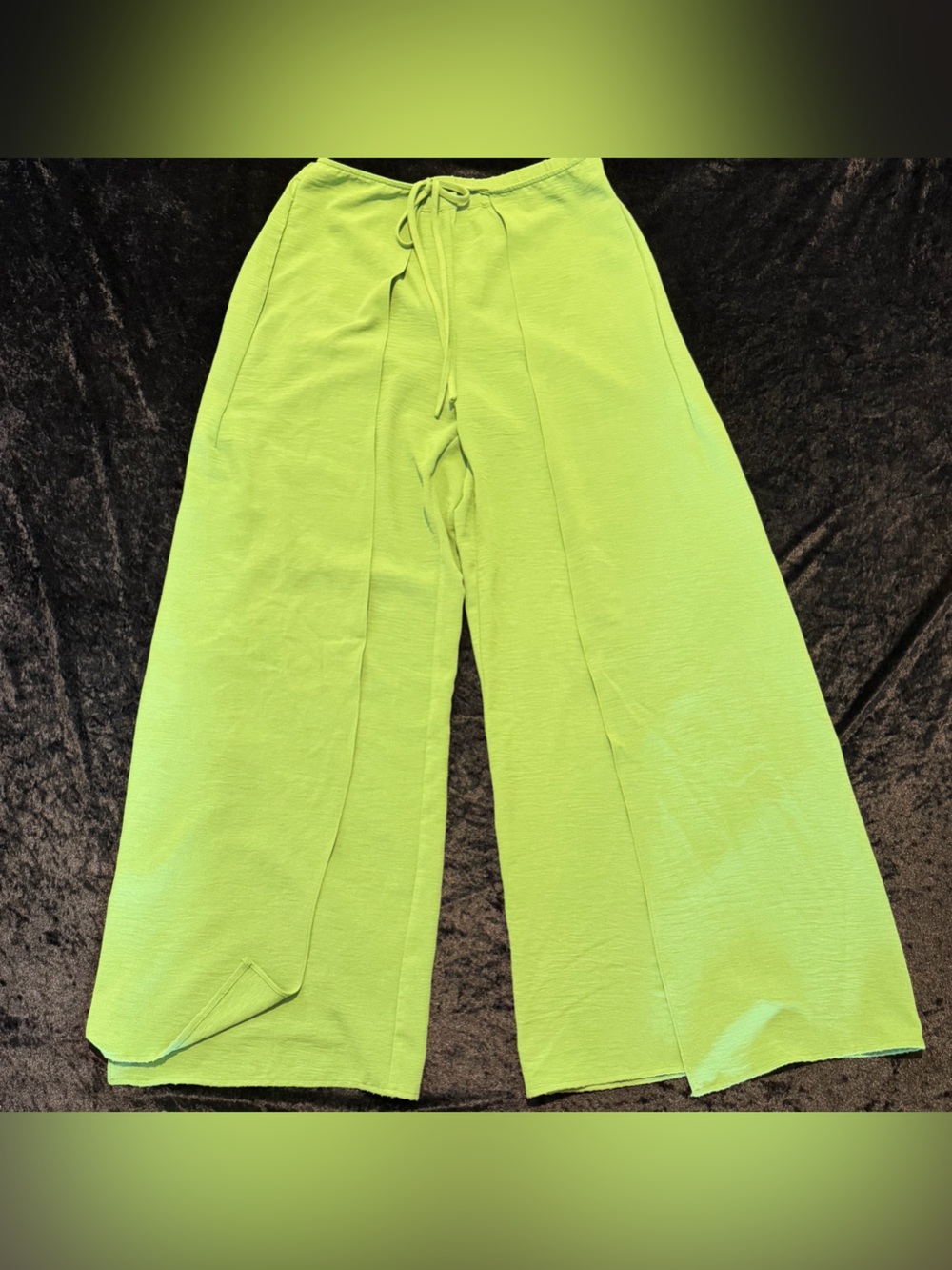 CeCe Women's green neon Side-Overlap Self-Tie Wide-Leg Pants, Medium